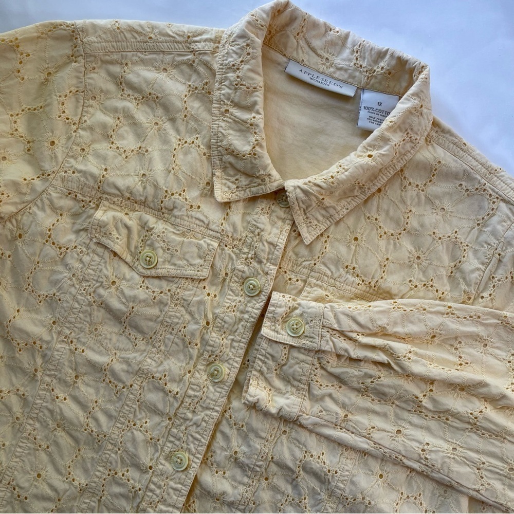 Appleseed’s Yellow Sun Floral Eyelet Shirt Jacket Size 1X
